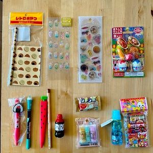 Food-themed Japanese stationery set with notebook, pens, pencils, erasers & more